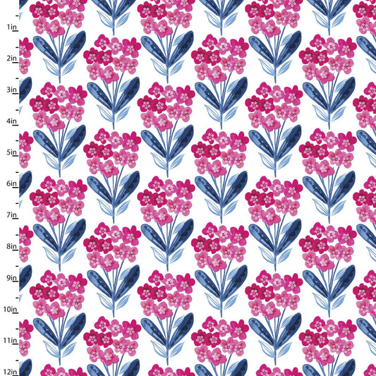 Bright Birds Fixed Floral 14988-WHITE Digitally Printed Cotton Woven Fabric