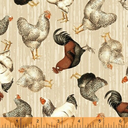 Early Bird by Whistler Studios Tan Tossed Chickens 51398-1 Cotton Woven Fabric