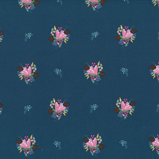 Little Sewists by Little Lizard King Blue Soul Blossom DC8464-BLUE Cotton Woven Fabric