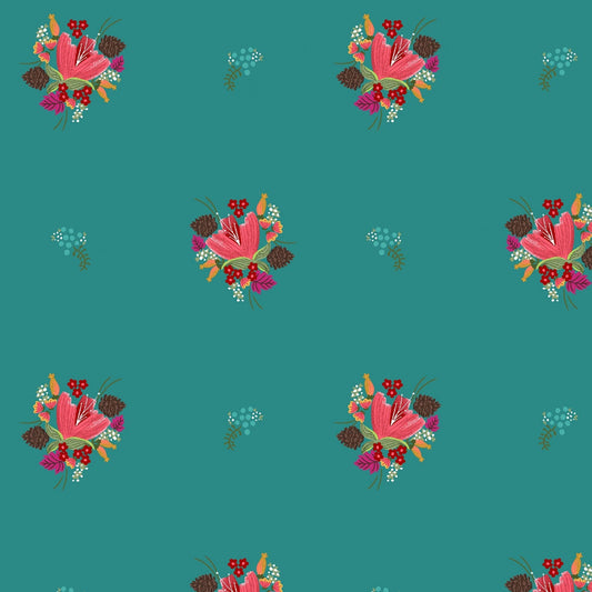 Little Sewists by Little Lizard King Teal Soul Blossom DC8464-TEAL Cotton Woven Fabric