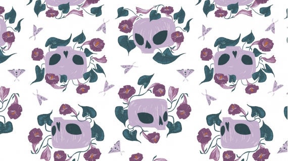 Ghostwood by Rae Ritchie Skulls on White Stella-SRR1335-White Cotton Woven Fabric
