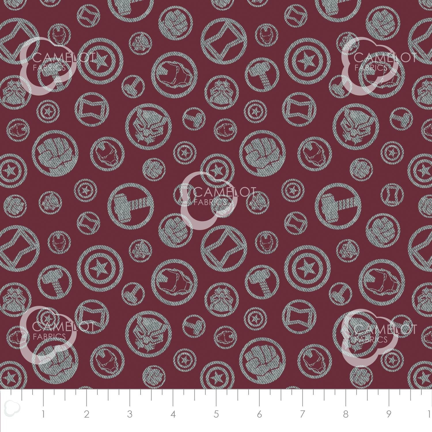 Licensed Marvel Avengers Red Hero Symbols 13050102-1 Cotton Woven Fabr ...