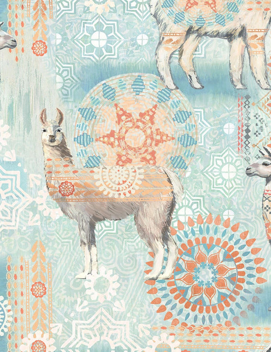 Llamas JB-C7196-Aqua Cotton Woven Fabric