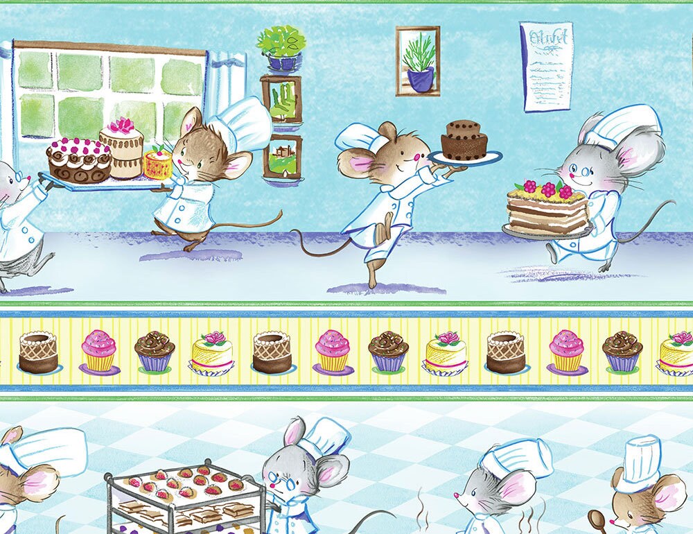 Olivet's Bakery by Shirley Ng-Benitez  Mice Chef 11" Multi Scenic Stripe Shirley-C7373-Multi Cotton Woven Fabric