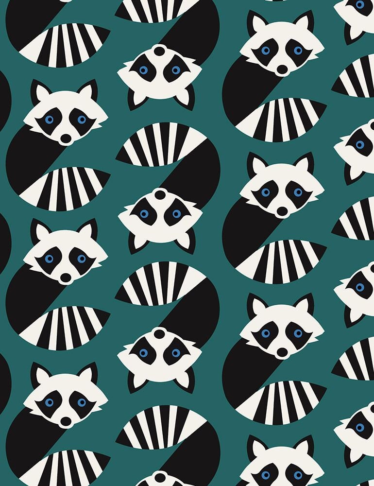 Geometric Raccoons Fun-C7441-Teal Cotton Woven Fabric