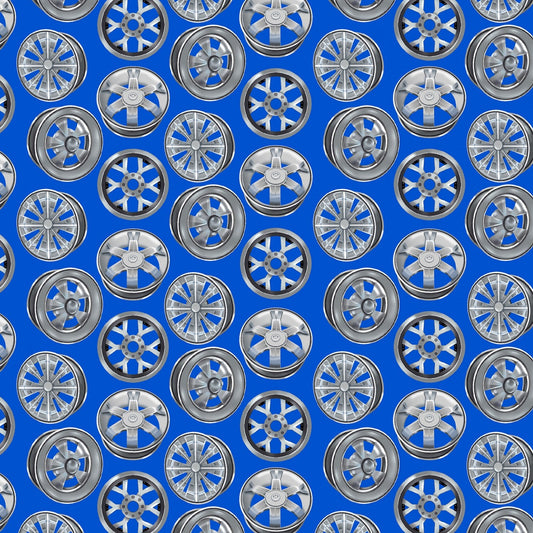 Start Your Engines Cobalt Tire Rims 1752-77 Cotton Woven Fabric