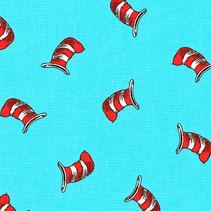 Licensed Dr Suess The Cat in The Hat ADE-19062-70-AQUA  Cotton Woven Fabric