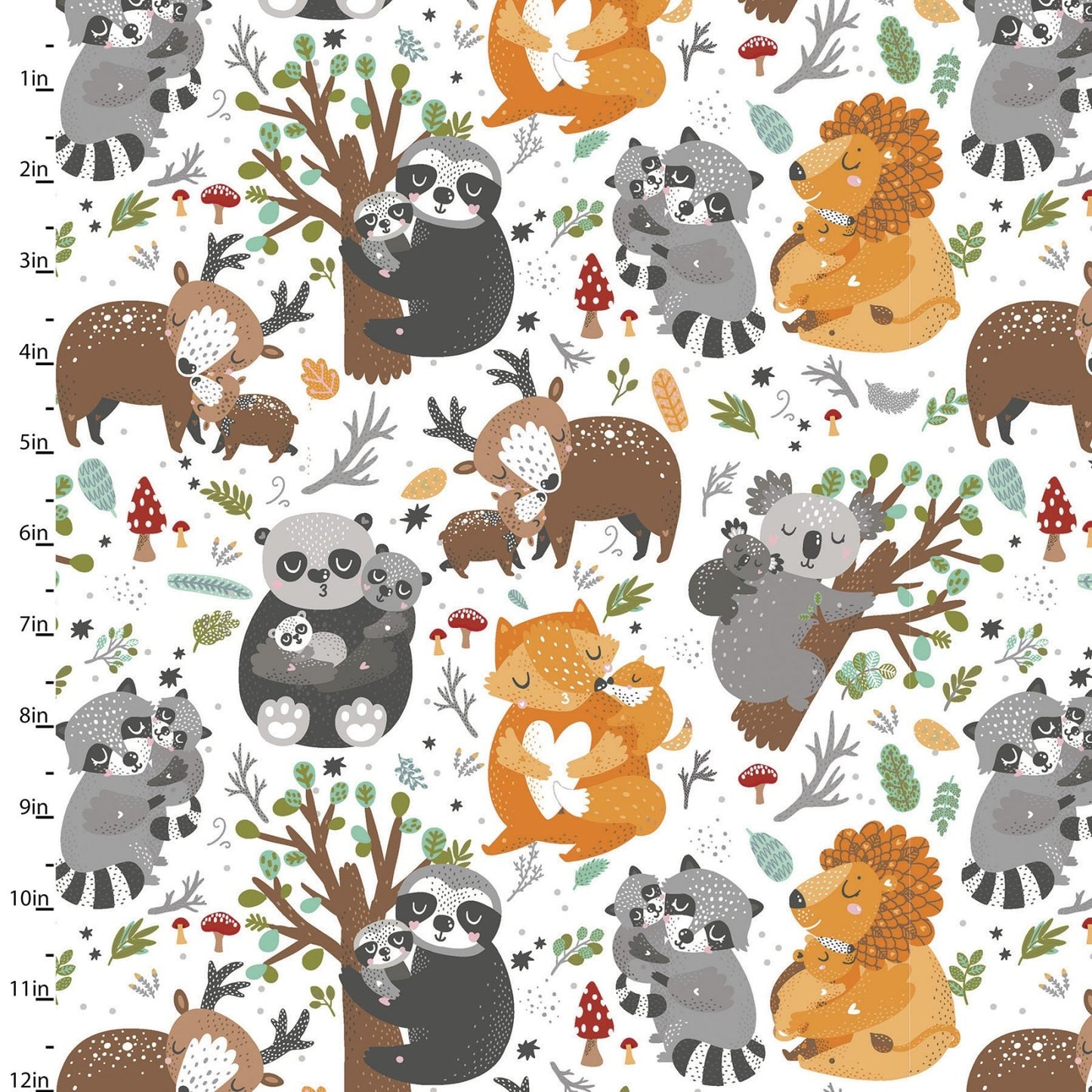 Animal Hugs Forest 15038-WHITE Cotton Woven Fabric