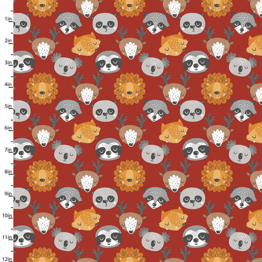 Animal Hugs Animal Faces 15043-RED Cotton Woven Fabric
