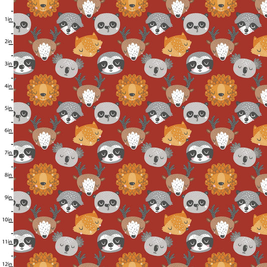 Animal Hugs Animal Faces 15043-RED Cotton Woven Fabric