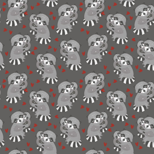 Animal Hugs Racoons 15042-DKGRAY Cotton Woven Fabric