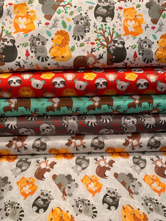 Animal Hugs Racoons 15042-DKGRAY Cotton Woven Fabric