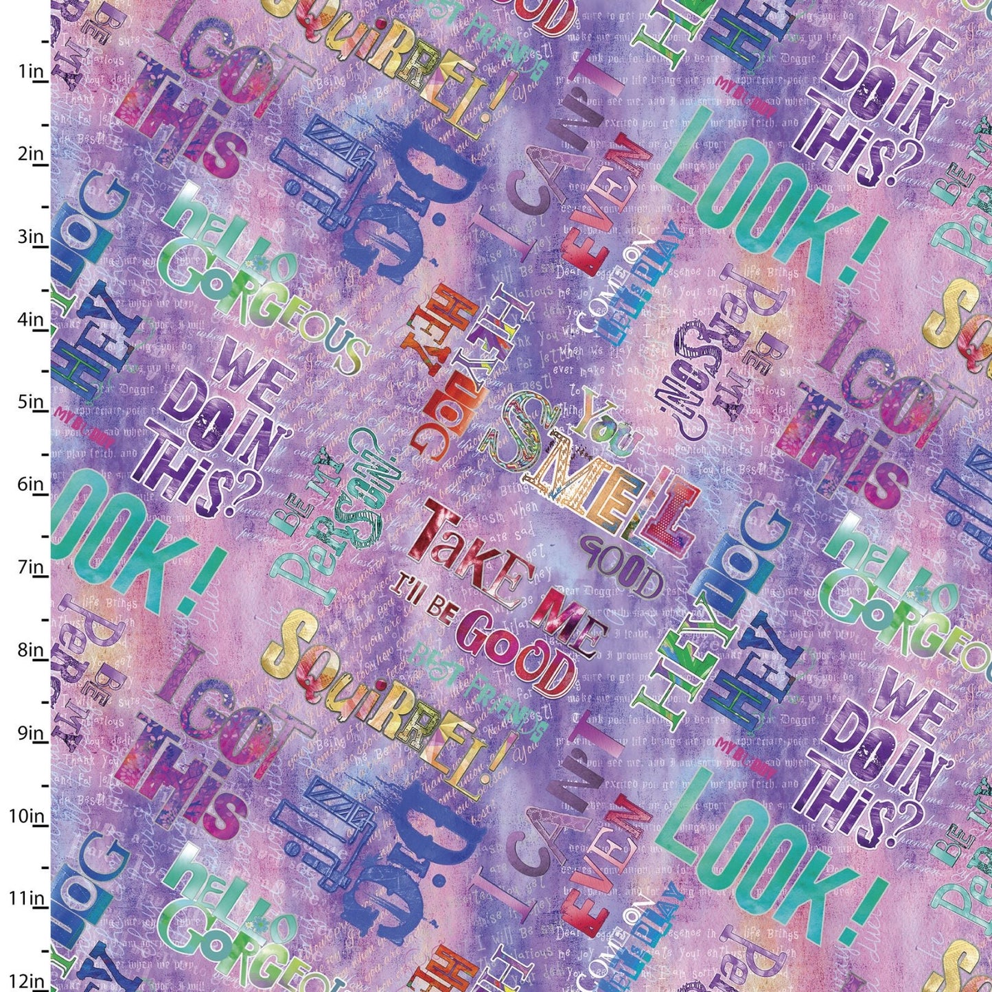 Last Piece 1 yard 35 inches Good Dogs Too Words 14852-PURPLE Digitally Printed Cotton Woven Fabric