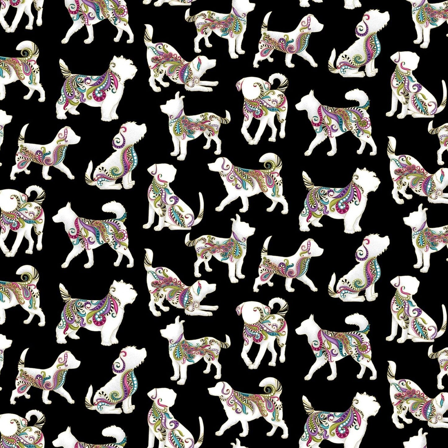 Dog On It by Ann Lauer Black Hot Diggity Large w/Metallic 6254MB-12 Cotton Woven Fabric