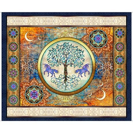 Mystical by Dan Morris 36" Unicorn Panel Navy 27375-N Cotton Woven Panel