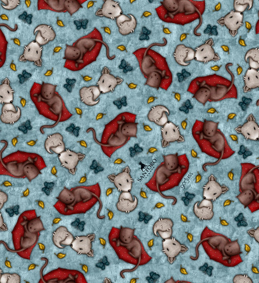 My Story Licensed Santoro Blue Animal Toss 27142W Cotton Woven Fabric