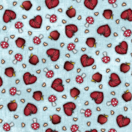 My Story Licensed Santoro Light Blue Heart & Mushroom Toss 27143-B Cotton Woven Fabric