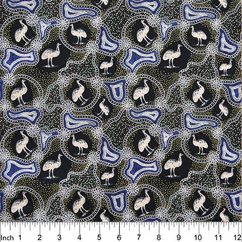 Emu Dreaming Black by Barbara Egan EDRB Cotton Woven Fabric