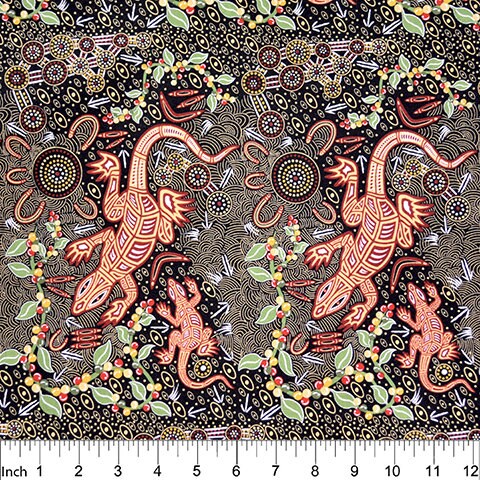 Man and Goanna Black by Gary Reid MGB Cotton Woven Fabric