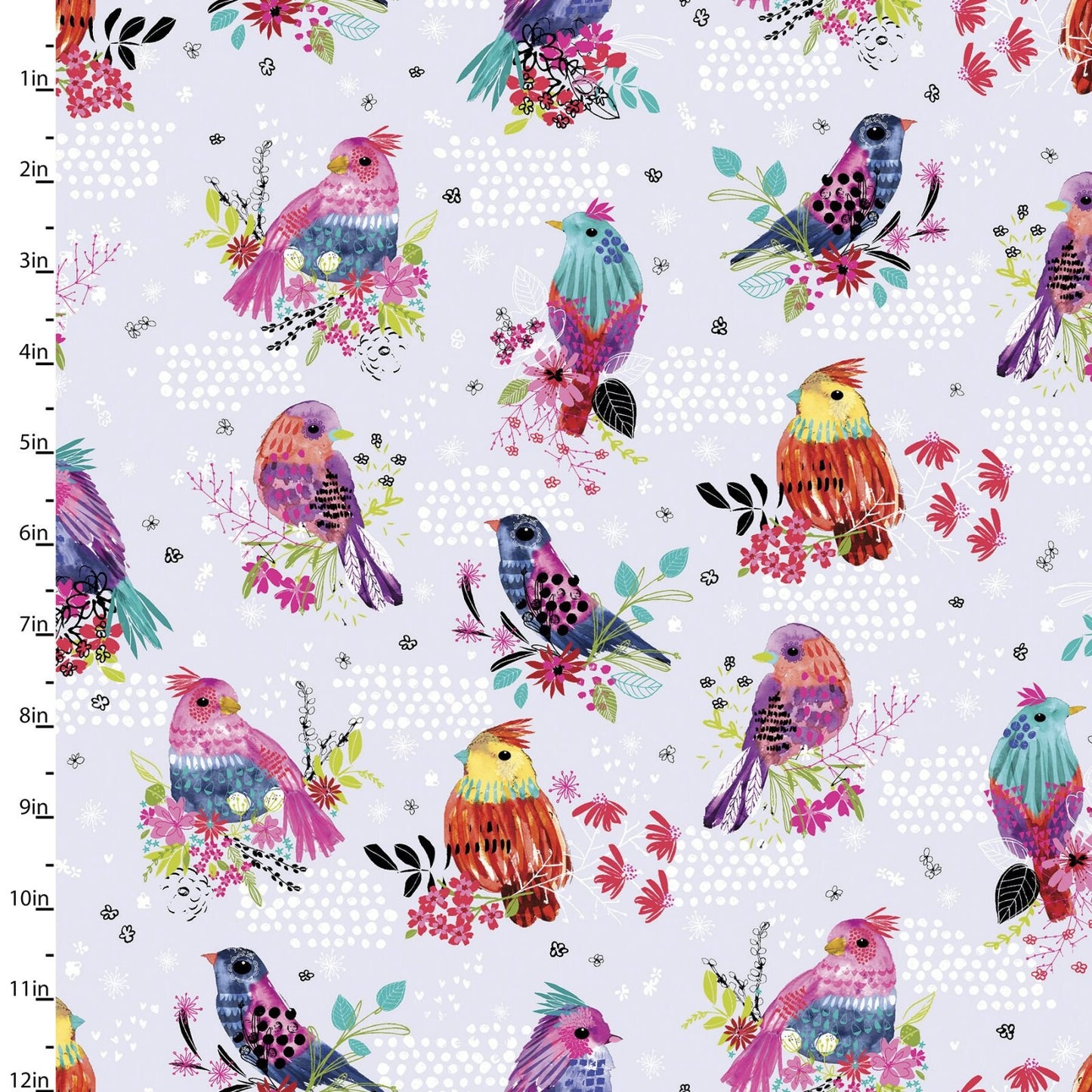 Bright Birds Birds and Dots 14986-LTLAVENDER Digitally Printed Cotton Woven Fabric
