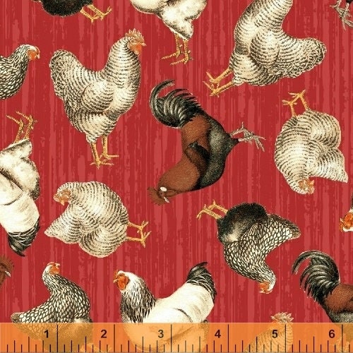 Early Bird by Whistler Studios Red Tossed Chickens 51398-4 Cotton Woven Fabric