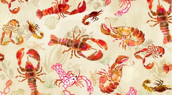 High Seas by August Wren Lobsters Stella DAW1368-Multi Cotton Woven Fabric