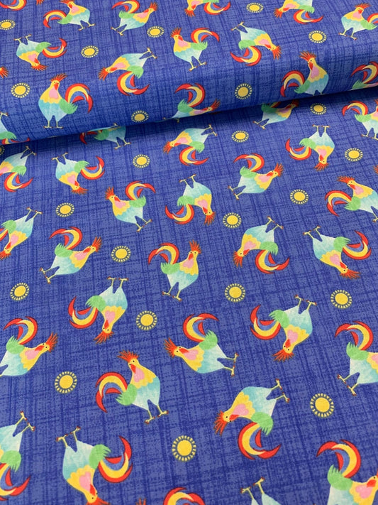 Oink, Moo and Cock Colorful Roosters 96867-77 Cotton Woven Fabric