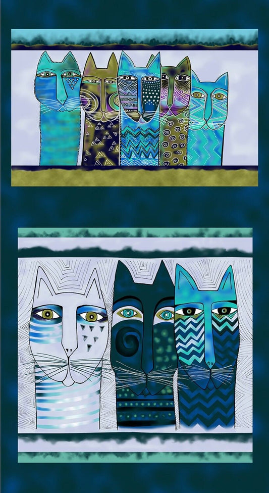 Feline Frolic by Laurel Burch 24" Panel Pillow Teal w/Metallic Y2794-105M Cotton Woven Panel