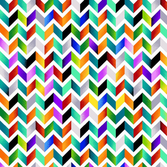 Geo-Topia White/Multi Chevron Ombre 2386-01 Cotton Woven Fabric