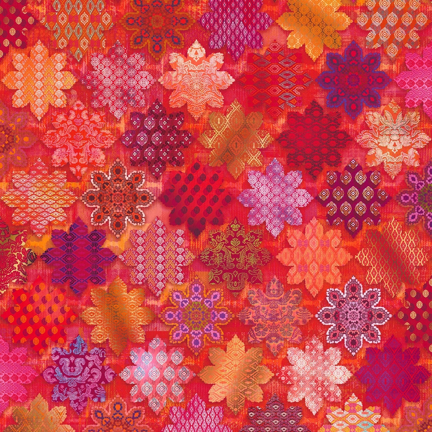 Flourish Ruby Tiles Digitally Printed RJ1102-RU2D Cotton Woven Fabric