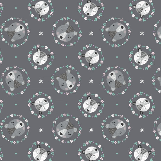 Bear Hug Grey Bear Wreaths 21181502-2 Cotton Woven Fabric