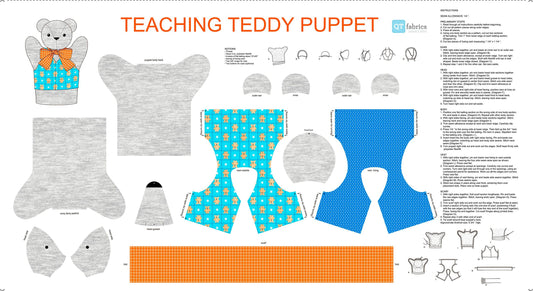 Sew N Go IX 24" Panel Teaching Teddy Puppet Gray 27280-K Cotton Woven Panel