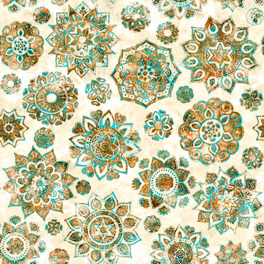 Kashmir Evolution Cream Mandalas 27399E Cotton Woven Fabric