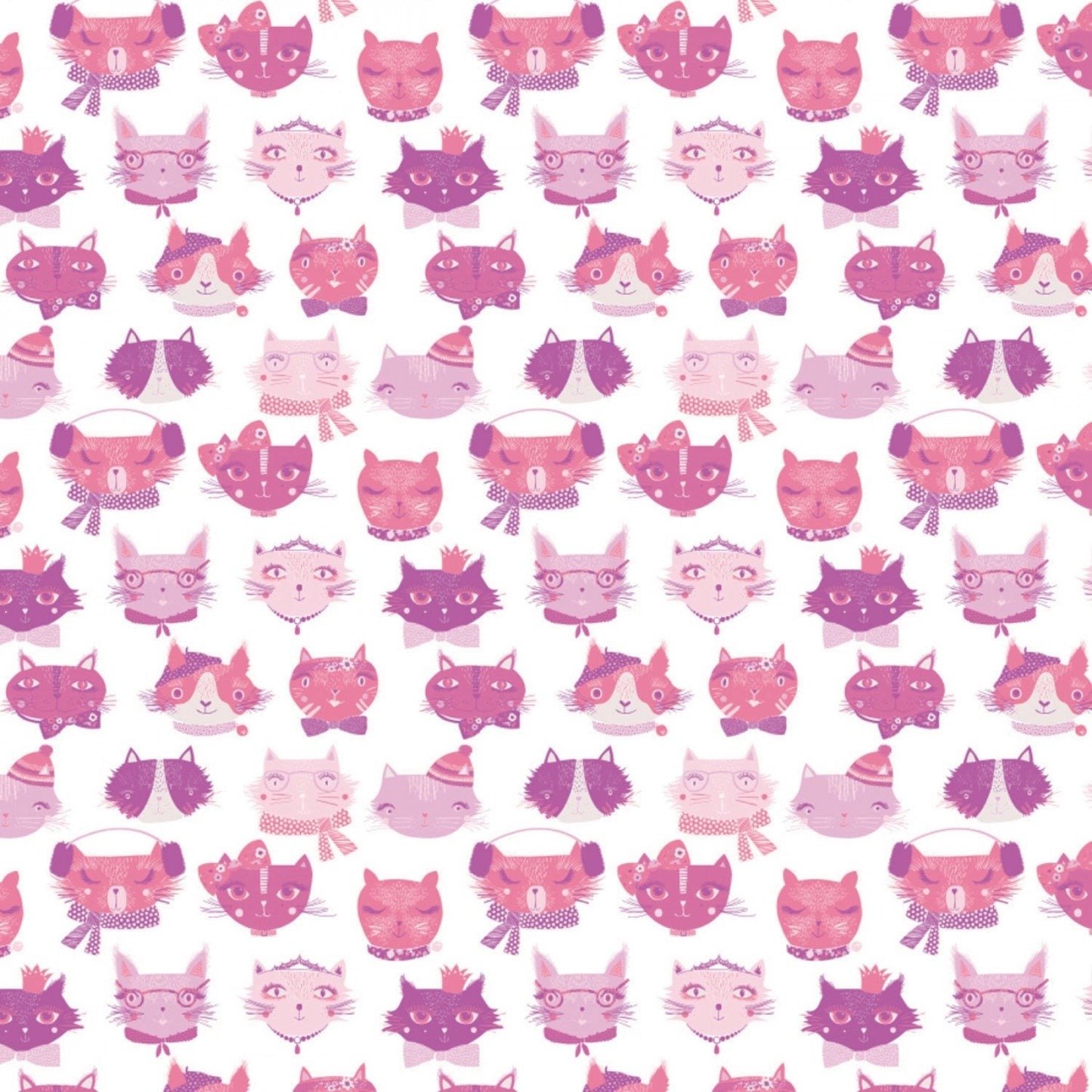 The Girls Collection by Laura Ashley White Cat Faces 71190105-1 Cotton Woven Fabric