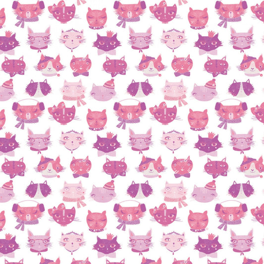 The Girls Collection by Laura Ashley White Cat Faces 71190105-1 Cotton Woven Fabric