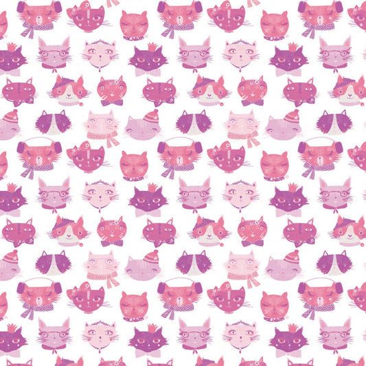 The Girls Collection by Laura Ashley White Cat Faces 71190105-1 Cotton Woven Fabric