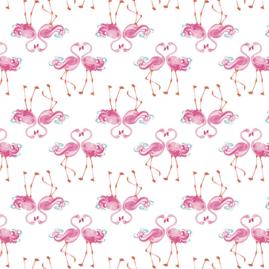 The Girls Collection by Laura Ashley White Flamingle 71190106-1 Cotton Woven Fabric