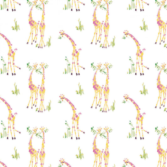 The Girls Collection by Laura Ashley White Sweet Giraffes 71190107-1 Cotton Woven Fabric