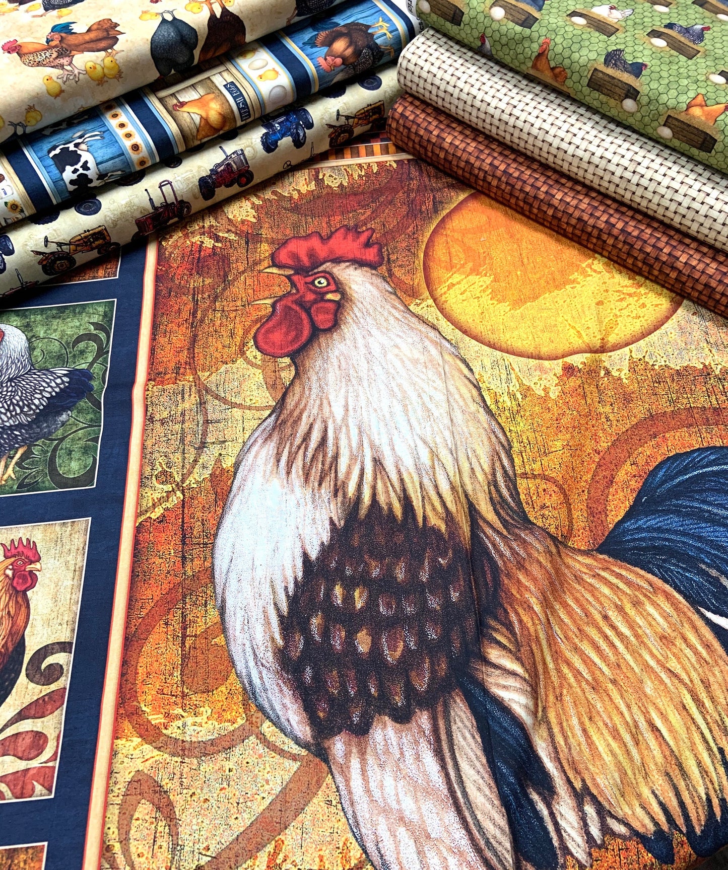 Sunrise Farms by Dan Morris Chicken Toss Cream 27418E Cotton Woven Fabric
