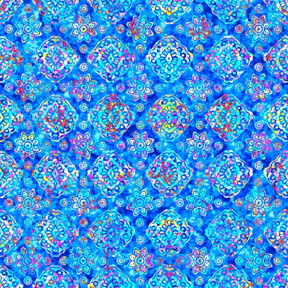 Zanzibar Evolution Blue Diamond Geo 27407B Cotton Woven Fabric