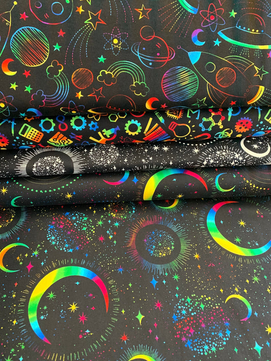 Drawn Rainbow Silence Fun-C7433-Black Cotton Woven Fabric