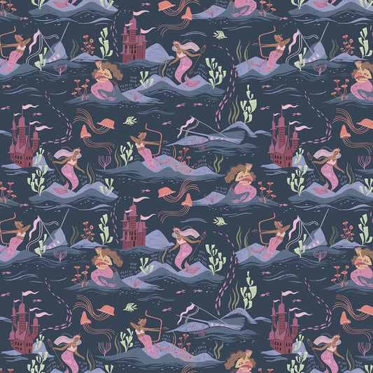 Sea Spell by Rae Ritchie Blueberry Sea Spell Mermaids ST-SRR1422BL Cotton Woven Fabric