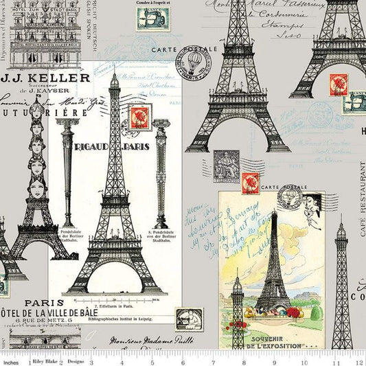 Couturiere Parisienne by J. Wecker Frisch Eiffel Tower Gray C8842-GRAY Cotton Woven Fabric