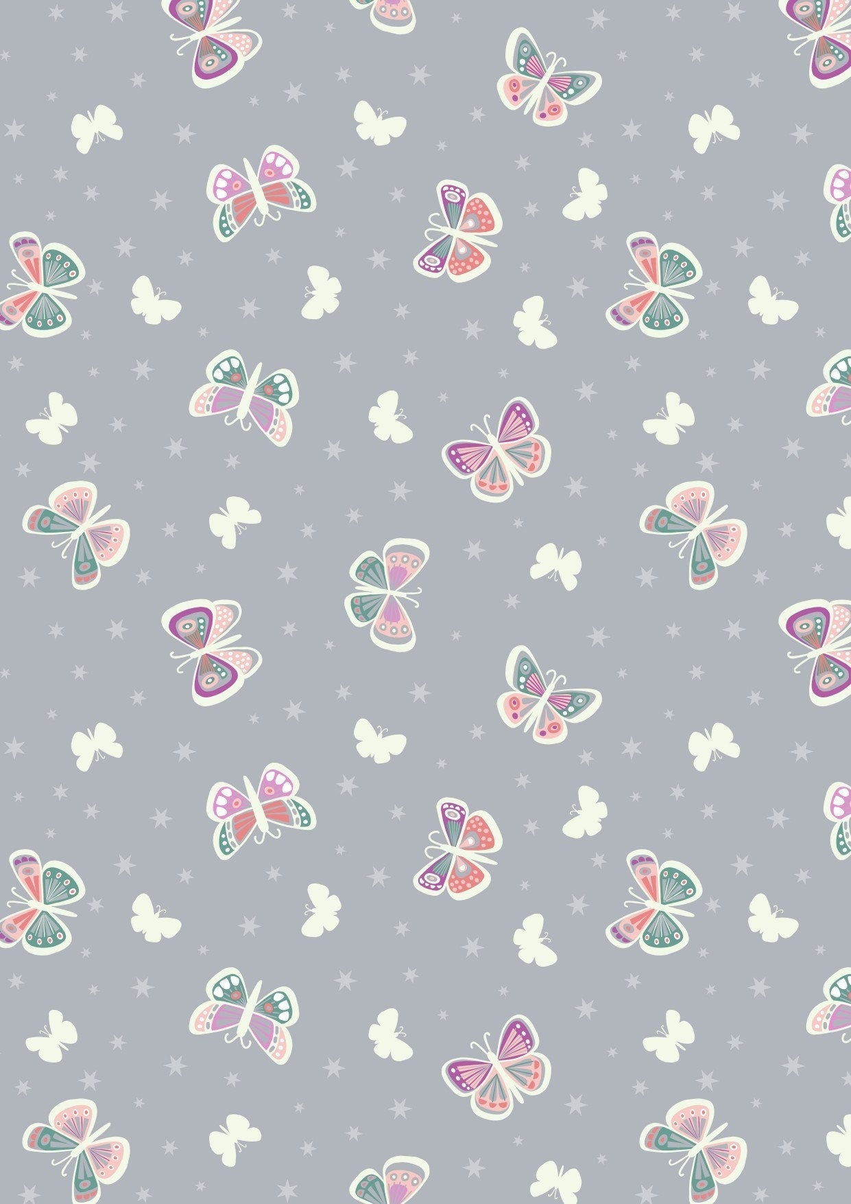 Fairy Nights Butterfly Glow on Light Grey Glow in the Dark A406.1 Cotton Woven Fabric