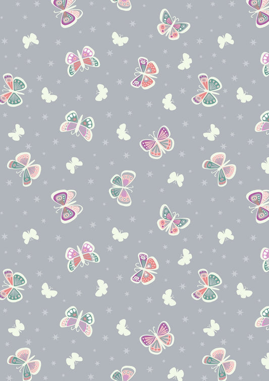 Fairy Nights Butterfly Glow on Light Grey Glow in the Dark A406.1 Cotton Woven Fabric