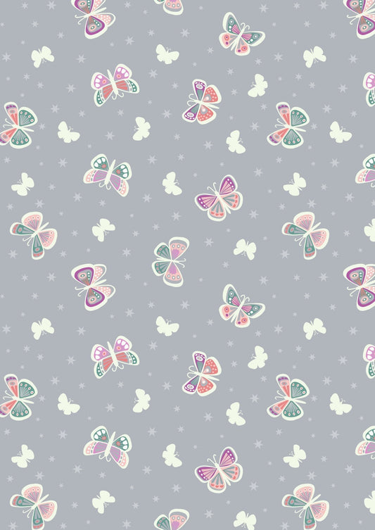 Fairy Nights Butterfly Glow on Light Grey Glow in the Dark A406.1 Cotton Woven Fabric