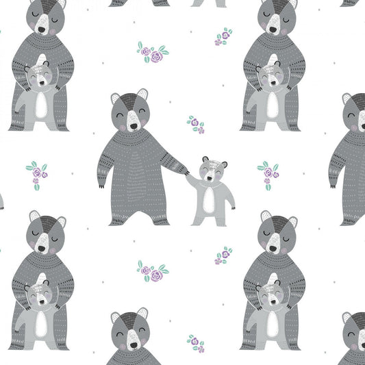 Bear Hug White Mama & Baby Bear 21181501-1 Cotton Woven Fabric