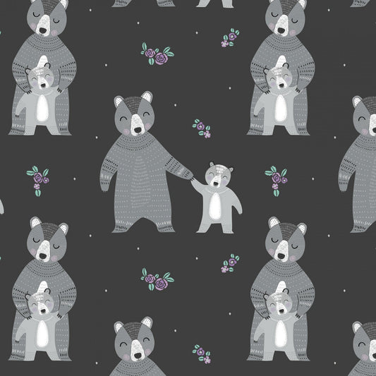 Bear Hug Carbon Mama & Baby Bear 21181501-2 Cotton Woven Fabric