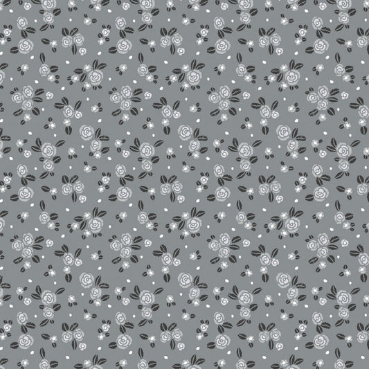 Bear Hug Grey Roses 21181503-2 Cotton Woven Fabric