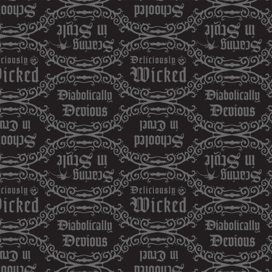 Disney Villains Diabolically Devious Diabolical Quotes Black 85990205-2 Cotton Woven Fabric
